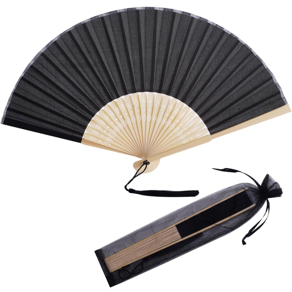 Imitated Silk Hand Fan with Tassel and Organza Bag